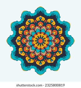 A drawing of a mandala vector with a colorful pattern.