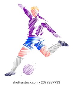 Zeichnung eines Mannes Torhüter in Aktion, um den Ball aus Pinselstrichen im Skizzenstil zu fangen