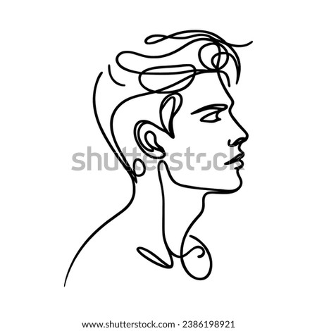 Drawing of a man's portrait in one line style. Male face. Vector illustration