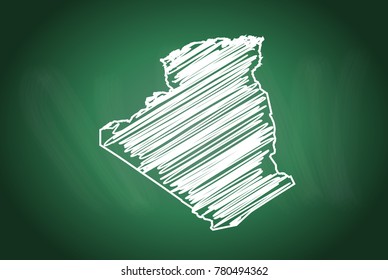 Drawing map on blackboard of algeria. drawn on chalkboard with scribbled map of algeria. can be use for education. vector illustration.