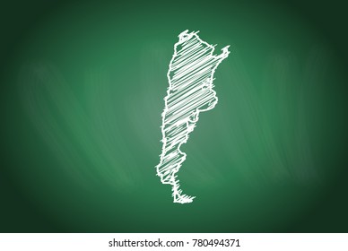 Drawing map on blackboard of argentina. drawn on chalkboard with scribbled map of argentina. can be use for education. vector illustration.