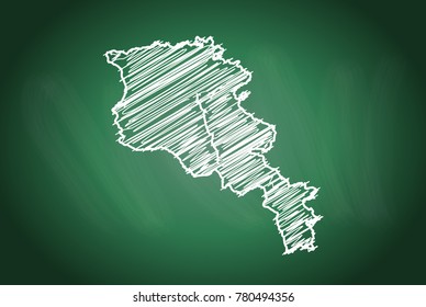Drawing map on blackboard of armenia. drawn on chalkboard with scribbled map of armenia. can be use for education. vector illustration.