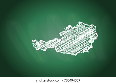 Drawing map on blackboard of austria. drawn on chalkboard with scribbled map of austria. can be use for education. vector illustration.