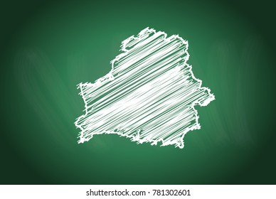 Drawing map on blackboard of belarus. drawn on chalkboard with scribbled map of belarus. can be use for education. vector illustration.