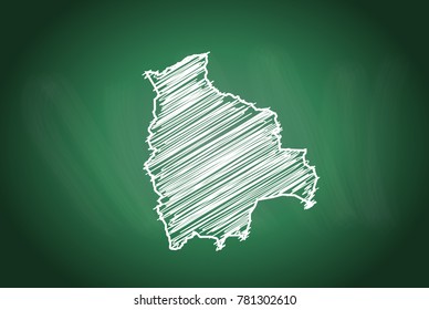 Drawing map on blackboard of bolivia. drawn on chalkboard with scribbled map of bolivia. can be use for education. vector illustration.
