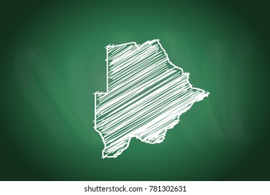 Drawing map on blackboard of botswana. drawn on chalkboard with scribbled map of botswana. can be use for education. vector illustration.