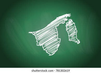 Drawing map on blackboard of brunei Darussalam. drawn on chalkboard with scribbled map of brunei Darussalam. can be use for education. vector illustration.