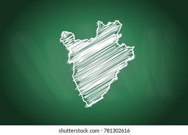 Drawing map on blackboard of burundi. drawn on chalkboard with scribbled map of burundi. can be use for education. vector illustration.