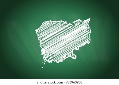 Drawing map on blackboard of cambodia. drawn on chalkboard with scribbled map of cambodia. can be use for education. vector illustration.
