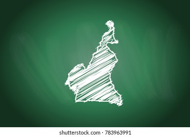 Drawing map on blackboard of cameroon. drawn on chalkboard with scribbled map of cameroon. can be use for education. vector illustration.