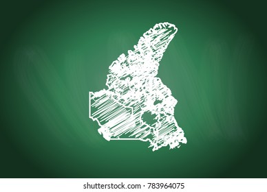 Drawing map on blackboard of canada. drawn on chalkboard with scribbled map of canada. can be use for education. vector illustration.