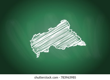 Drawing map on blackboard of central African Republic. drawn on chalkboard with scribbled map of central African Republic. can be use for education. vector illustration.
