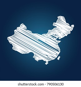 Drawing map on blackboard of China. drawn on chalkboard with scribbled map of China. can be use for education. vector illustration.