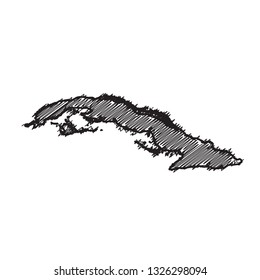 Drawing map on blackboard of Cuba. drawn on chalkboard with scribbled map of Cuba. can be use for education. vector illustration.