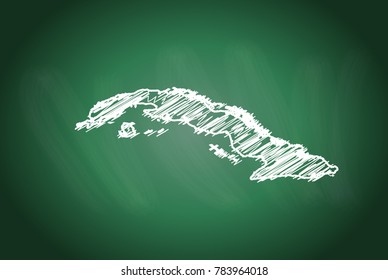 Drawing map on blackboard of cuba. drawn on chalkboard with scribbled map of cuba. can be use for education. vector illustration.