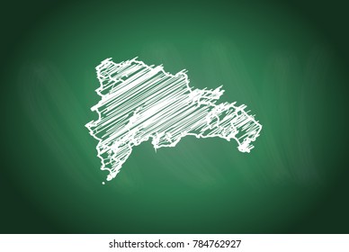 Drawing map on blackboard of dominican Republic. drawn on chalkboard with scribbled map of dominican Republic. can be use for education. vector illustration.