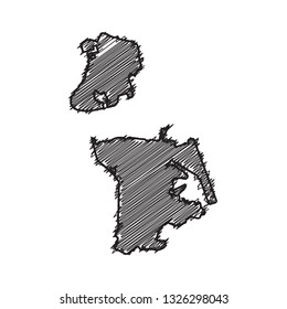 Drawing map on blackboard. drawn on chalkboard with scribbled. can be use for education. vector illustration.