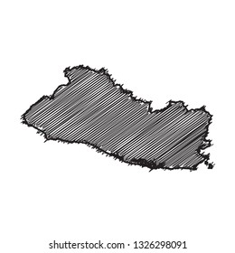 Drawing map on blackboard of El Salvador. drawn on chalkboard with scribbled map of El Salvador. can be use for education. vector illustration.