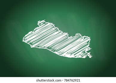 Drawing map on blackboard of El Salvador. drawn on chalkboard with scribbled map of El Salvador. can be use for education. vector illustration.