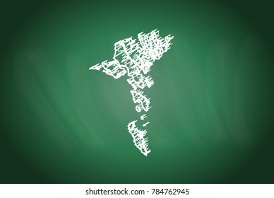 Drawing map on blackboard of faroe Islands. drawn on chalkboard with scribbled map of faroe Islands. can be use for education. vector illustration.