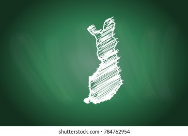 Drawing map on blackboard of finland. drawn on chalkboard with scribbled map of finland. can be use for education. vector illustration.