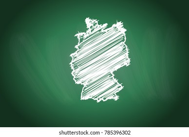 Drawing map on blackboard of germany. drawn on chalkboard with scribbled map of germany. can be use for education. vector illustration.