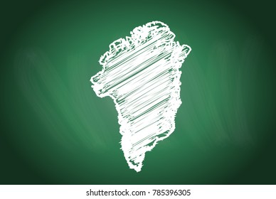Drawing map on blackboard of greenland. drawn on chalkboard with scribbled map of greenland. can be use for education. vector illustration.