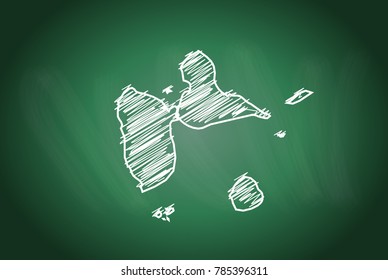 Drawing map on blackboard of guadeloupe. drawn on chalkboard with scribbled map of guadeloupe. can be use for education. vector illustration.