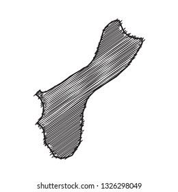 Drawing map on blackboard of Guam. drawn on chalkboard with scribbled map of Guam. can be use for education. vector illustration.