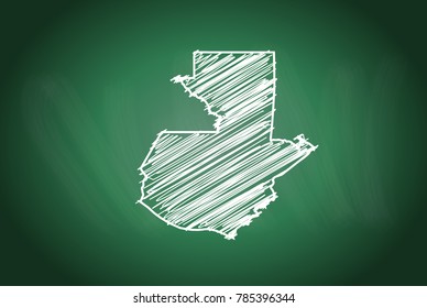 Drawing map on blackboard of guatemala. drawn on chalkboard with scribbled map of guatemala. can be use for education. vector illustration.