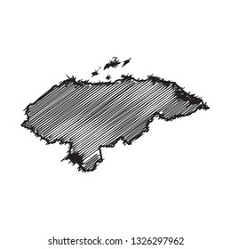 Drawing map on blackboard of Honduras. drawn on chalkboard with scribbled map of Honduras. can be use for education. vector illustration.