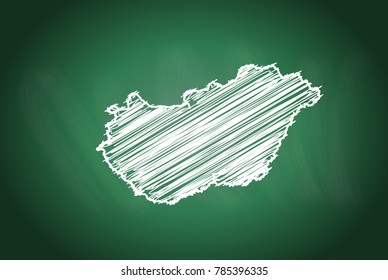 Drawing map on blackboard of Hungary. drawn on chalkboard with scribbled map of Hungary. can be use for education. vector illustration.
