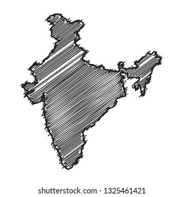 Drawing map on blackboard of India. drawn on chalkboard with scribbled map of italy. can be use for education. vector illustration.