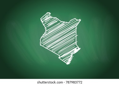 Drawing map on blackboard of kenya. drawn on chalkboard with scribbled map of kenya. can be use for education. vector illustration.