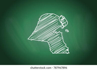 Drawing map on blackboard of kuwait. drawn on chalkboard with scribbled map of kuwait. can be use for education. vector illustration.