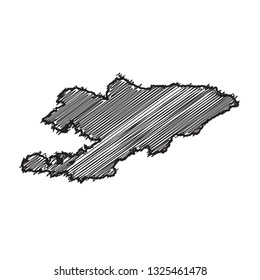 Drawing map on blackboard of Kyrgyzstan. drawn on chalkboard with scribbled map of Kyrgyzstan. can be use for education. vector illustration.