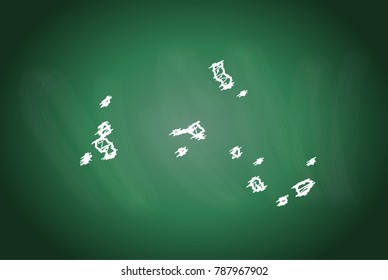 Drawing map on blackboard of latvia. drawn on chalkboard with scribbled map of latvia. can be use for education. vector illustration.