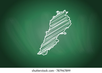 Drawing map on blackboard of lebanon. drawn on chalkboard with scribbled map of lebanon. can be use for education. vector illustration.
