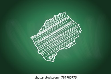 Drawing map on blackboard of lesotho. drawn on chalkboard with scribbled map of lesotho. can be use for education. vector illustration.