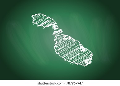 Drawing map on blackboard of malta. drawn on chalkboard with scribbled map of malta. can be use for education. vector illustration.