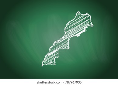 Drawing map on blackboard of morocco Western Sahara. drawn on chalkboard with scribbled map of morocco Western Sahara. can be use for education. vector illustration.