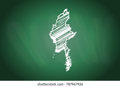 Drawing map on blackboard of myanmar. drawn on chalkboard with scribbled map of myanmar. can be use for education. vector illustration.