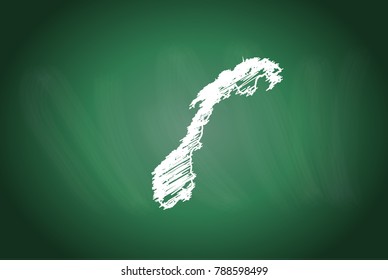 Drawing map on blackboard of norway. drawn on chalkboard with scribbled map of norway. can be use for education. vector illustration.