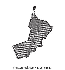 Drawing map on blackboard of Oman. drawn on chalkboard with scribbled map of Oman. can be use for education. vector illustration.