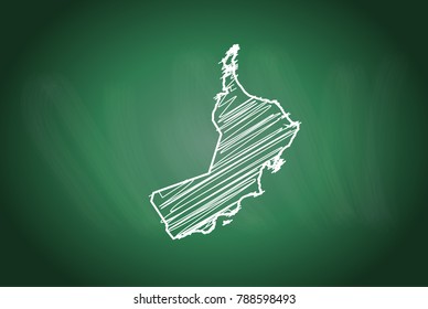 Drawing map on blackboard of oman. drawn on chalkboard with scribbled map of oman. can be use for education. vector illustration.