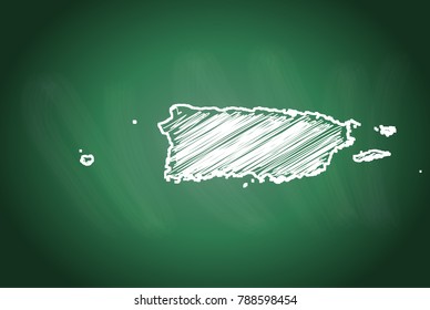 Drawing map on blackboard of Puerto Rico. drawn on chalkboard with scribbled map of Puerto Rico. can be use for education. vector illustration.