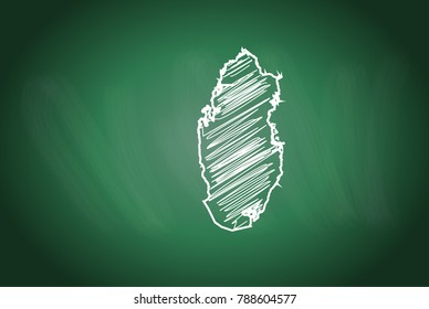 Drawing map on blackboard of qatar. drawn on chalkboard with scribbled map of qatar. can be use for education. vector illustration.