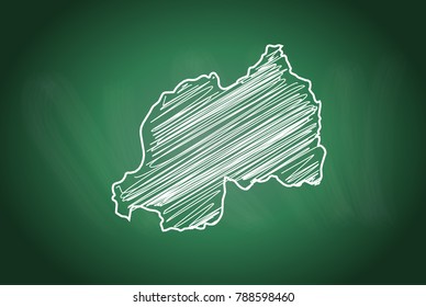 Drawing map on blackboard of rwanda. drawn on chalkboard with scribbled map of rwanda. can be use for education. vector illustration.
