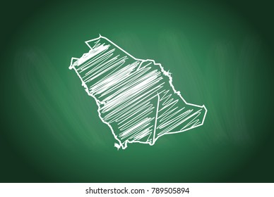 Drawing map on blackboard of Saudi Arabia. drawn on chalkboard with scribbled map of Saudi Arabia. can be use for education. vector illustration.