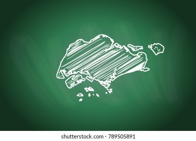 Drawing map on blackboard of singapore. drawn on chalkboard with scribbled map of singapore. can be use for education. vector illustration.
